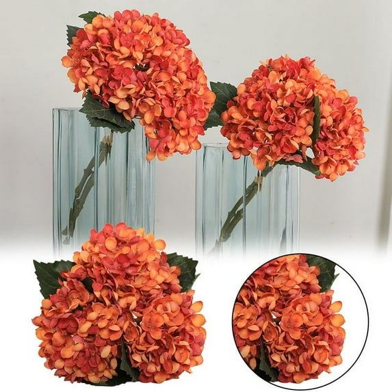 Faux Hydrangea,Artificial Flowers,Artificial Flowers Full Hydrangea Diy Faux Flower Silk Reusable Fake Floral Plant For Bridal Wedding,Make Your Life Be Full Of Beautiful Vitality,Good Memories Orange