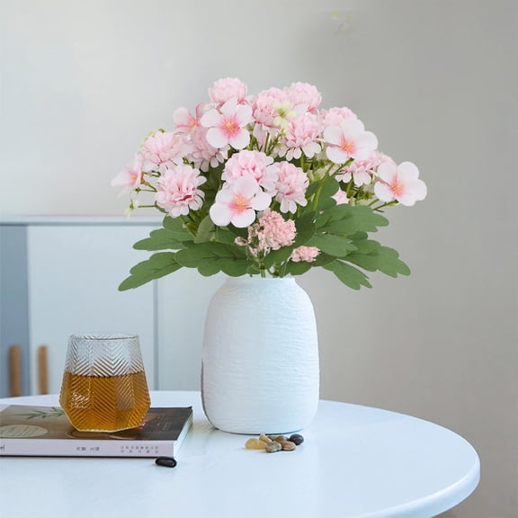 Faux Hydrangea Chrysanthemum Bouquet - 12.59" Artificial Flowers for Wedding, Home Decor, Table Centerpiece, Plastic Floral Arrangement
