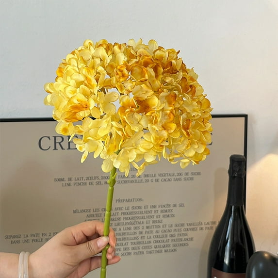 Faux Hydrangea Flowers Vintage Artificial Silk Hydrangeas Flowers with Stems Hydrangea Bouquets for Autumn Farmhouse Home Wedding Table Center Decoration (Yellow)