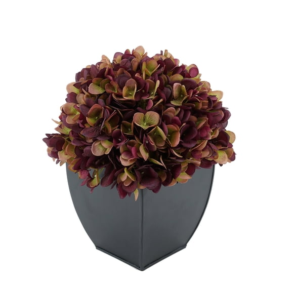 Faux Hydrangea in Black Tapered Zinc Cube Plum
