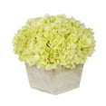 thumbnail image 1 of Faux Hydrangea in White Washed Wood Cube Planter Green, 1 of 5