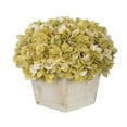 thumbnail image 1 of Faux Hydrangea in White Washed Wood Cube Planter Sage, 1 of 5
