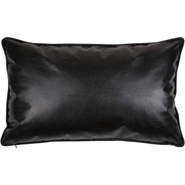 Faux Imitation Leather 16"X26" Inch Black Bolster Pillow Case/Cushion