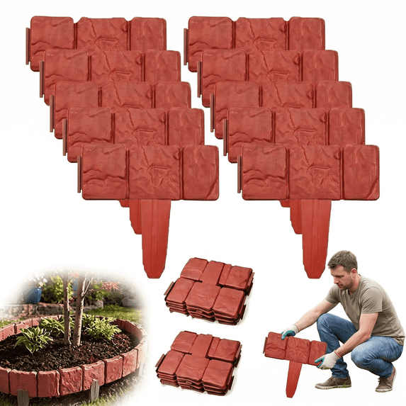 Faux Imitation Stone Garden Edging Border, No Dig Landscape Edging for Lawn, Flower Bed, Yard Landscaping, DIY Decorative Stone Garden Fence for Outdoor Pathway Patio(Orange)