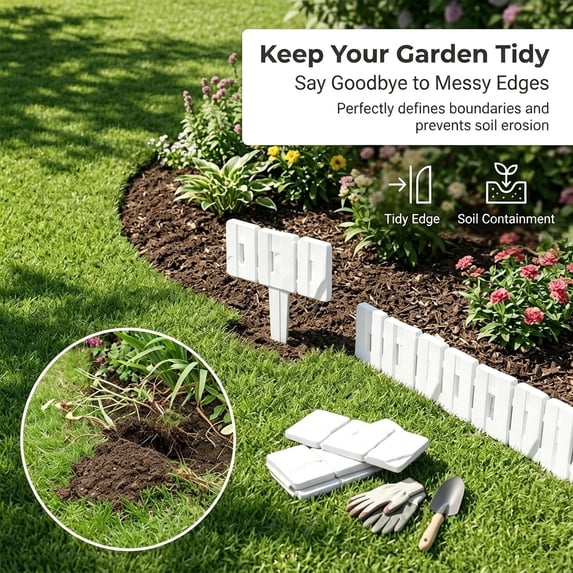 Faux Imitation Stone Garden Edging Border, No Dig Landscape Edging for Lawn, Flower Bed, Yard Landscaping, DIY Decorative Stone Garden Fence for Outdoor Pathway Patio 2pc