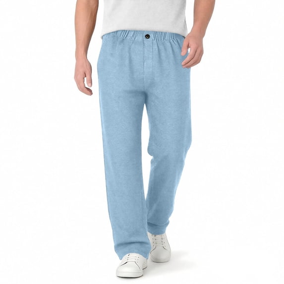 Faux Jean for Men Elastic Waist Button Zipper Straight Leg Pants with Pockets Comfy Versatile Denim-Like Trousers