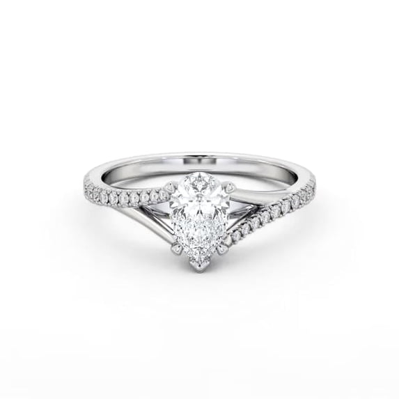Faux Jewel 1.8 Ct Pear Cut Moissanite Engagement Ring - Elegant Split Shank Bypass Design - Cathedral Shank - 14K White Gold Plated Ring - Perfect Gift for Women - Ideal Proposal Ring