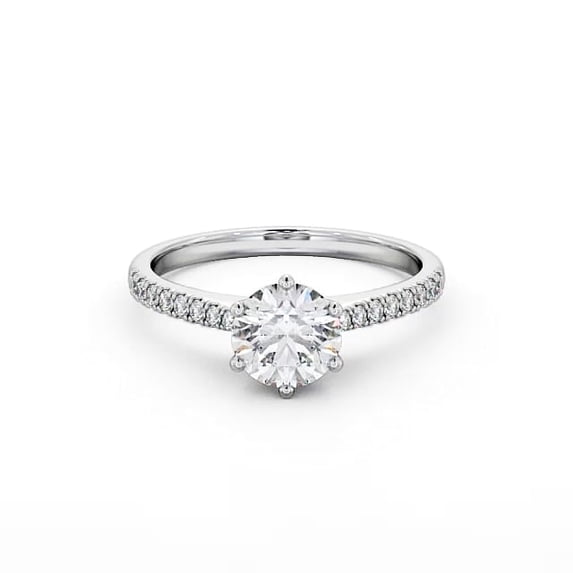 Faux Jewel 1.9 Ct Round Cut Moissanite Ring - 14K White Gold Plated Engagement Ring for Women - Elegant 6 Prong Solitaire with Accent Ring for Her - Stunning Gift for Special Occasions