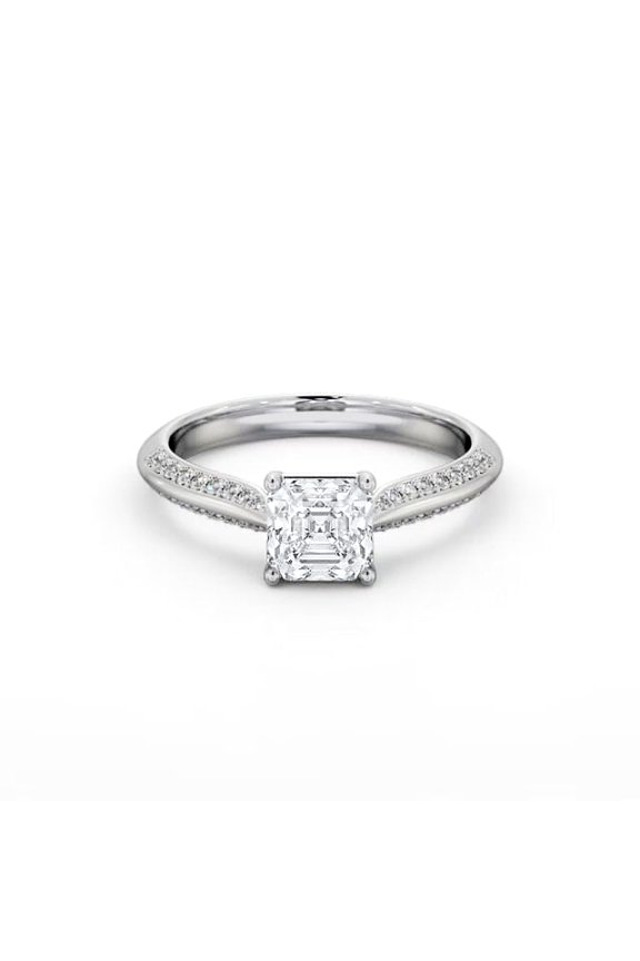 14K White Gold Plated Ring - 1.9 Ct Asscher Cut Moissanite Engagement Ring - Knife Edge Shank Moissanite Anniversary Ring for Women's - Wedding Ring for Her - Gift for Anniversary