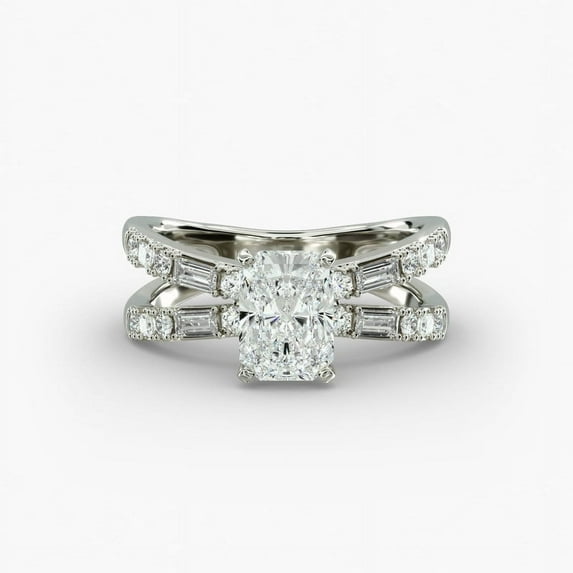 Faux Jewel 14K White Gold Plated Rings - 2 Ct Radiant Cut VVS1/D Lab Created Diamond Ring - Criss Cross Multi Diamond Band - Wedding Proposal Ring for Her