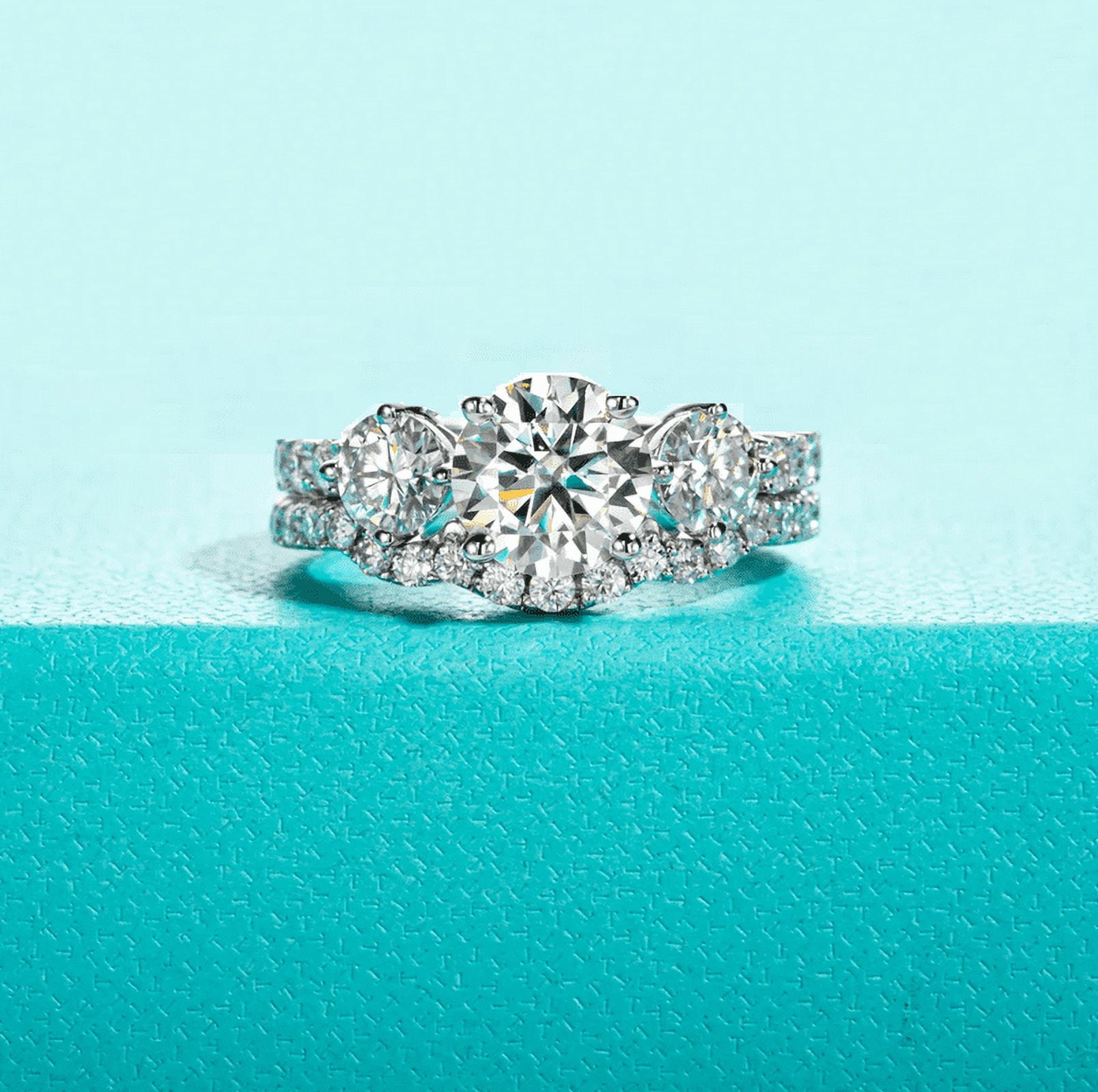 Faux Jewel 14k White Gold Over Ring Set for Bridal - Brilliant 3.2 Ct Round  Cut Diamond Wedding Ring Set - Three Stone Diamond Engagement Sets -  Promise Wedding Gifts for Her - Walmart.com, image size:1608x1600