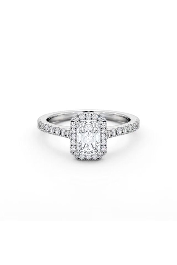 2.1 Ct Radiant Cut Moissanite Ring - 14K White Gold Plated Halo Setting - Cathedral Shank 4 Prong Solitaire Engagement Ring for Women - Daughter Wedding Anniversary Gifts