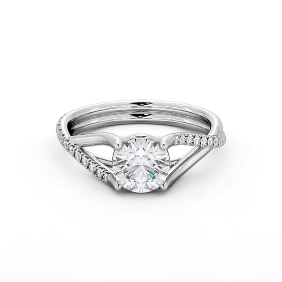 Faux Jewel 2.2 Ct Round Cut Moissanite Ring - 14K White Gold Plated Crossover Split Shank Solitaire with Accent - Forever Moissanite Wedding Ring for Women's - Jewelry for Special Occasions