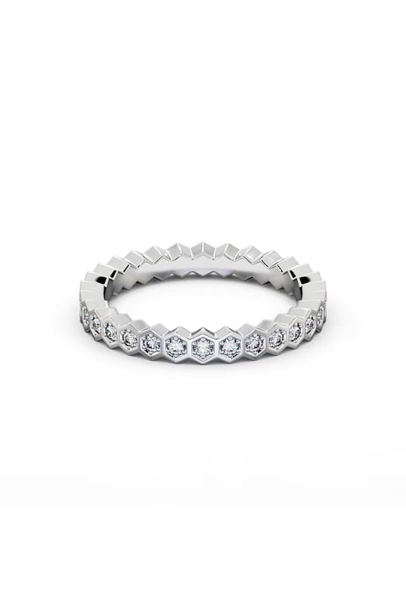 2.2 Ct Round Cut Moissanite Ring - 14K White Gold Plated Honeycomb Design Half Eternity Engagement Ring for Women - Stunning Proposal Ring - Forever Moissanite Ring for Women's