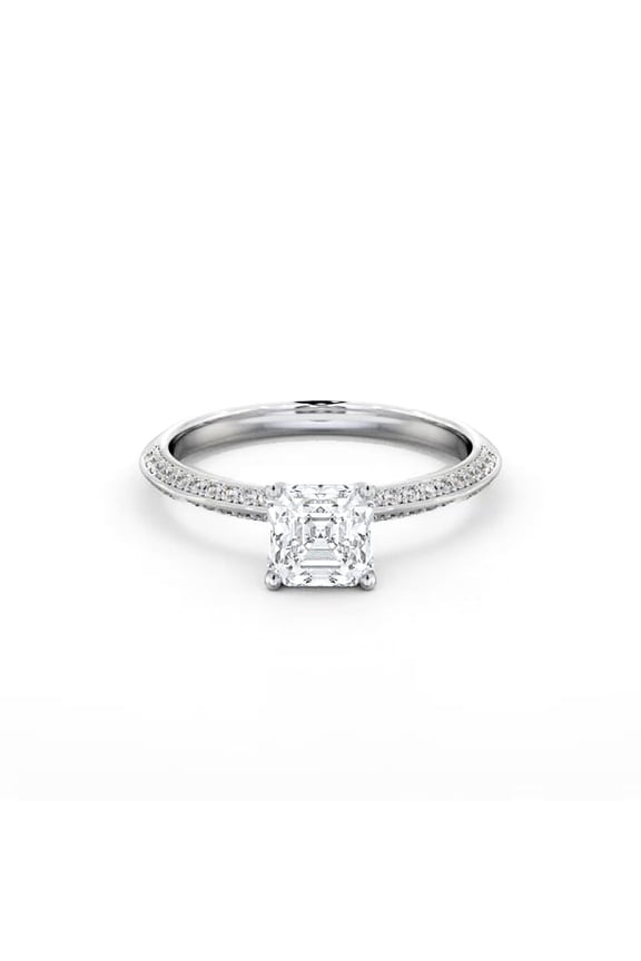 Asscher Cut Moissanite Ring for Women - 1.8 Ct Moissanite Knife Edge Shank Wedding Ring - 14K White Gold Plated Engagement Ring for Her - Beautiful Graduation Gift Ring for Women