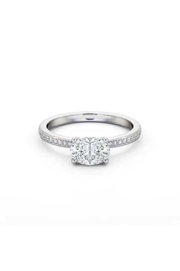 East West Wedding Moissanite Ring for Women's - 1.9 Ct Oval Cut Moissanite Ring - 14K White Gold Plated Ring - Unique Engagement Ring for Her - Gift for Anniversary or Birthday