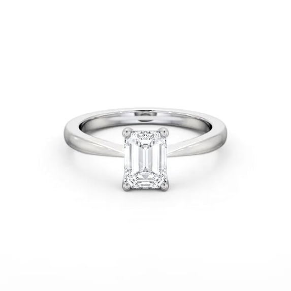Faux Jewel Emerald Cut 1.6 Ct Moissanite Solitaire Engagement Ring - 14K White Gold Plated Tapered Shank Ring for Women - Wedding Jewelry - Moissanite Ring for Her - Daily Wear Fine Jewelry