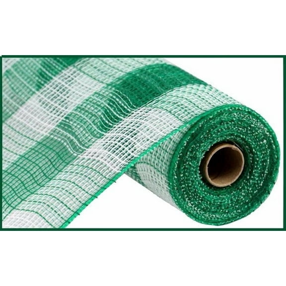 Faux Jute & Large Check Deco Mesh, 10.5 Inch x 10 Yards (Emerald, White)