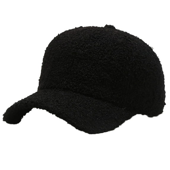 Faux Lamb Wool Baseball Cap for Men Women - Teddy Fleece Sports Hats Warm Winter Outdoor Travelblack