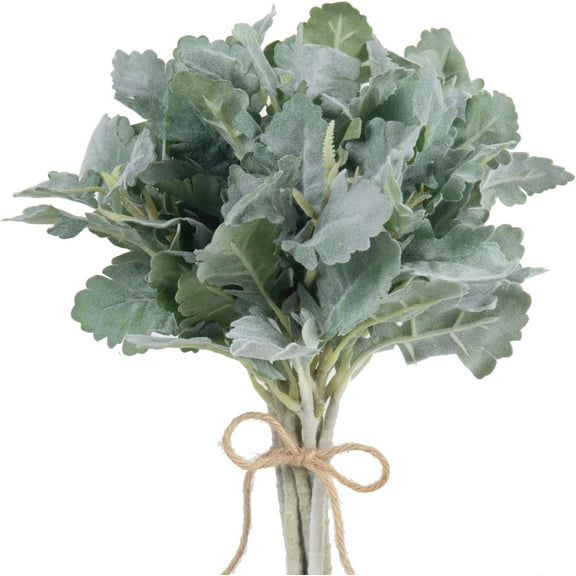 Faux Lambs Ear Stems Miller Fake Flocked Artificial Greenery for Home Wedding Bouquet DIY Craft Farmhouse Decor (6pcs, Silver Dusty Miller)