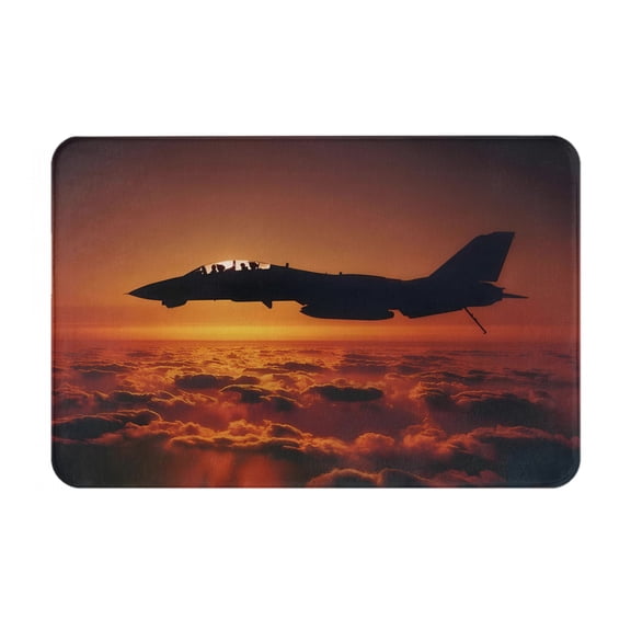 Faux Lambswool Bathroom Rug Mat 24"x16", Military Twin-Seat Jet Fighter Silhouette Sunset Cloud Sea Aviation Photo Print, Soft Absorbent Non Slip Floor Mat Air Force Patriotic Home Decor