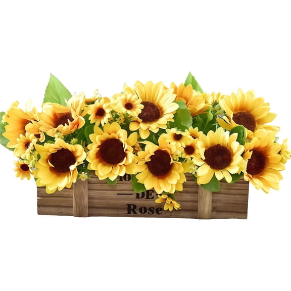 Faux Lavender Plans, Faux Lavender for Outdoor Planters, Sunflower Simulation Flowers in Pot, Vibrant Sunflower Design, Rustic Wooden Fence Decor
