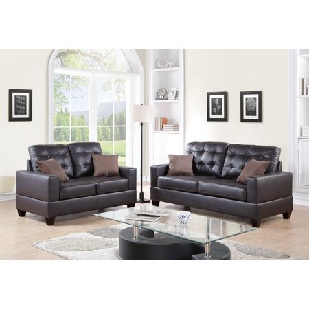 2 Piece Faux Leather Sofa and Loveseat Set in Espresso