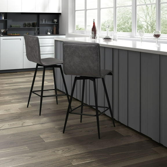 Faux Leather 25" Seat Swivel Counter Stool, 360° Rotation, 300 Lbs Capacity, Grey, Metal Frame 360-degree Rotatable Grey Bar Seat, Legs