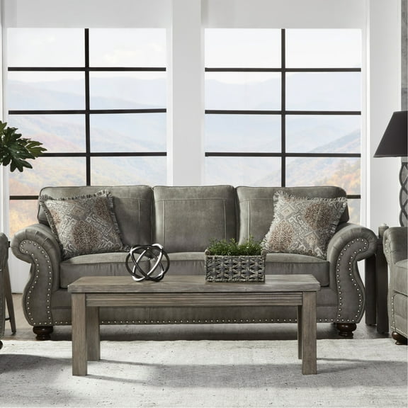Faux Leather 3 In Gray With Fascinating Nailhead Trim Upholstered Striking For 3 Seats