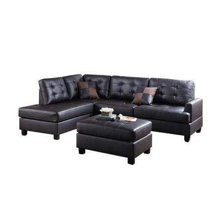 Faux Leather 3 Pieces Sectional Set In Espresso Brown