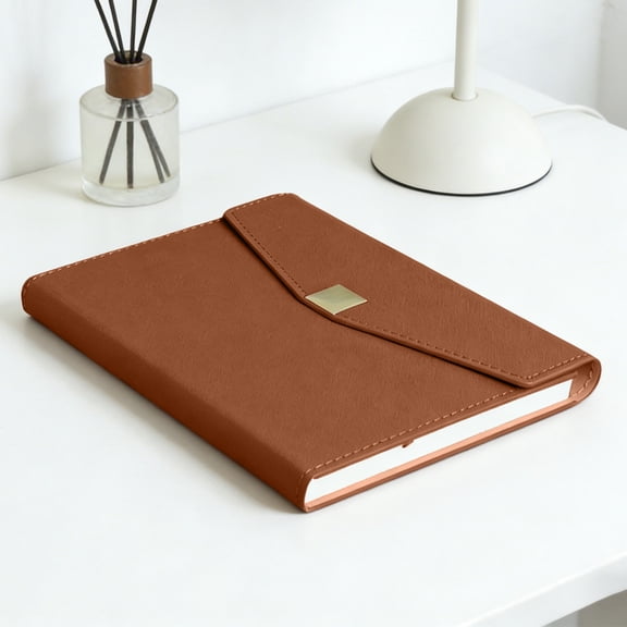Faux Leather A5 Notebook with Metal Binder Rings, 8.3 x 5.7 Inch Patch Style Journal with 128 Sheets 80g Paper for Business and Campus Use