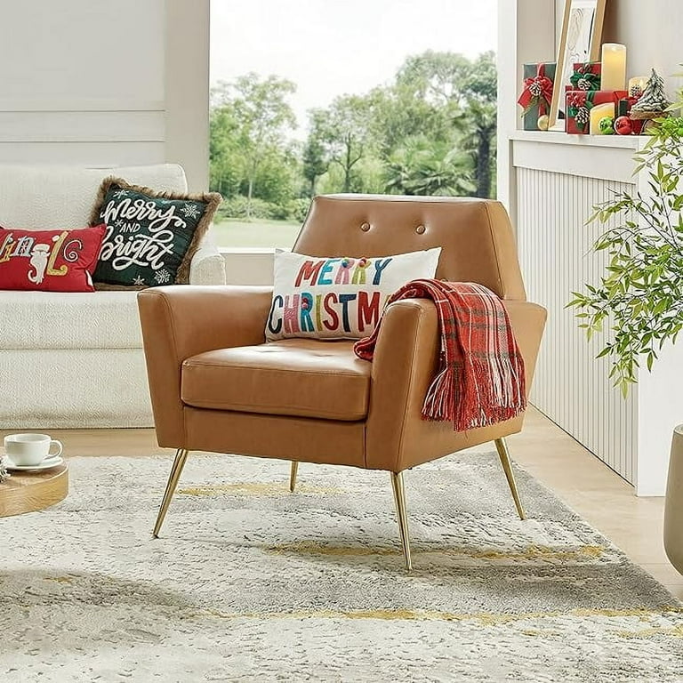 Faux Leather Accent Chair, Upholstered Armchair with Gold Legs