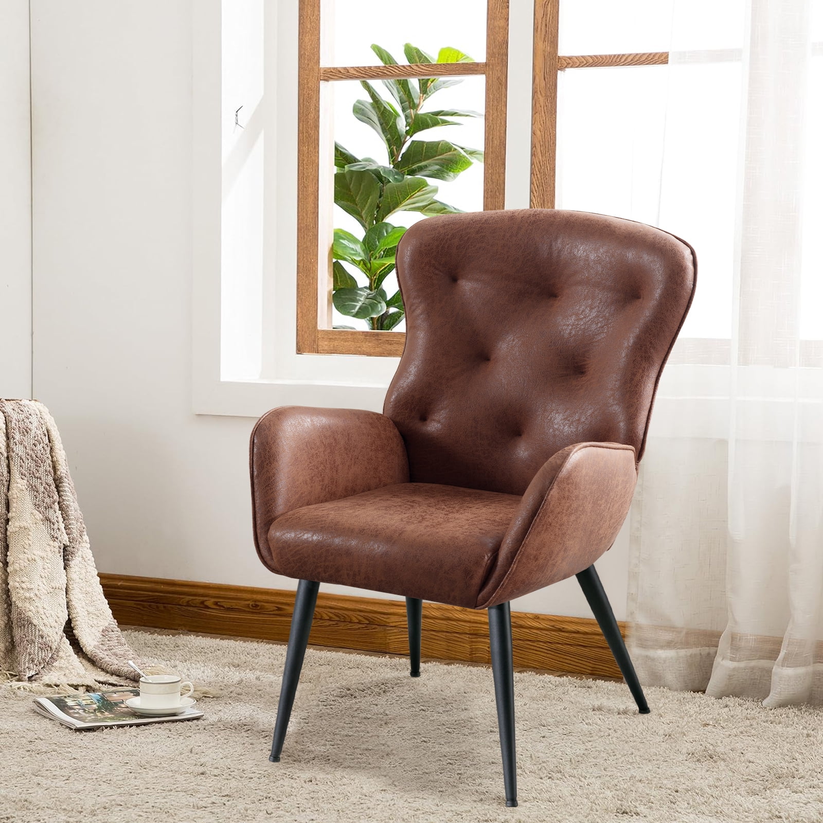 Modern Style Faux Leather Accent Chair, Comfy High-Back Armchair