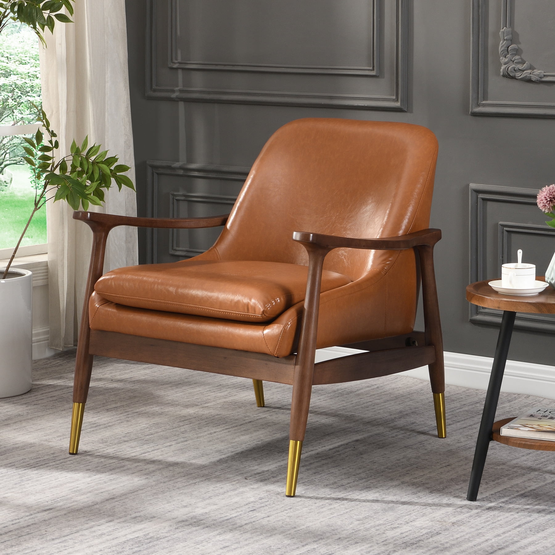 Faux Leather Accent Chair, Mid Century Modern Lounge Chair, Armchair