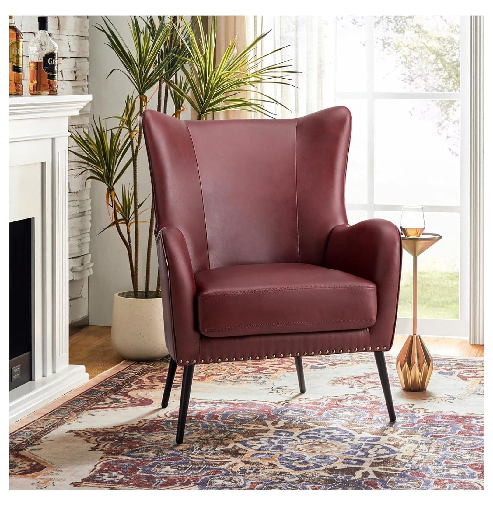 Faux Leather Accent Chair w/Removable Cushion, Comfy Upholstered