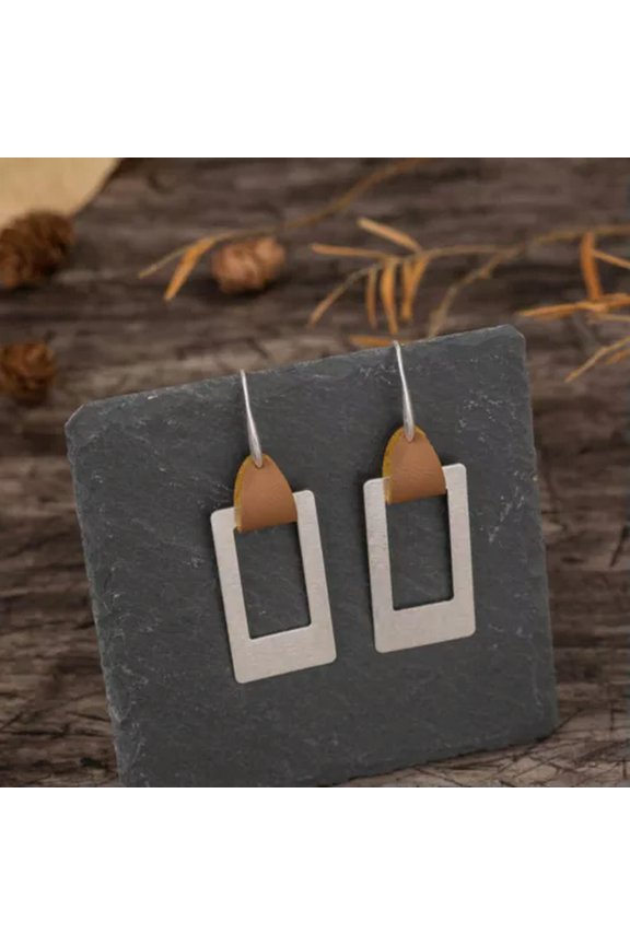 Faux Leather Accent Minimal Geometric Drop Earrings for Women Boutique Jewelry