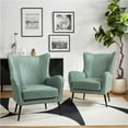 thumbnail image 1 of Faux Leather Armchair Upholstered Wingback Chair Set of 2 Living Room Bedroom Sage, 1 of 9