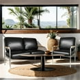 thumbnail image 1 of Faux Leather Armchair Stainless Steel Frame-Black (1 Love Seat & 1 Accent Chair), 1 of 10