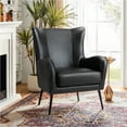 thumbnail image 1 of Faux Leather Armchair with Removable Cushion Contemporary Wingback Accent Chair for Living Room Bedroom,Black, 1 of 10