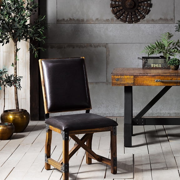 Faux Leather Back Dining Chair On Solid Wood Platform Sophisticated Chair: Frame & Detailing