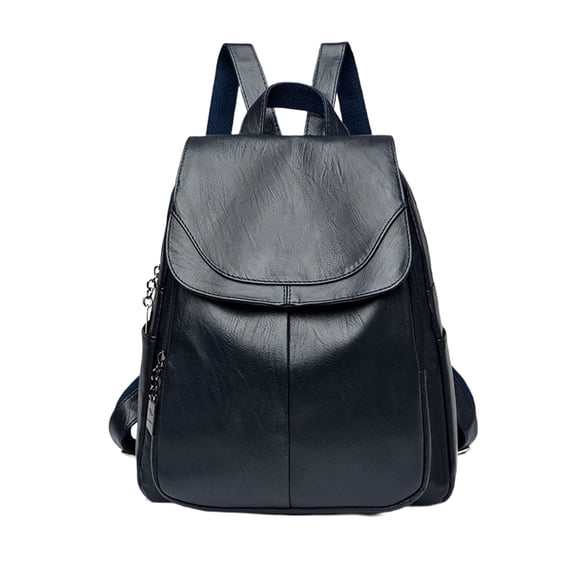 Faux Leather Backpack Elegant Flap Fashion Casual Rucksack Adjustable Strap Anti Theft Daypack For Daily Commuting Travel(Black-33Cm)