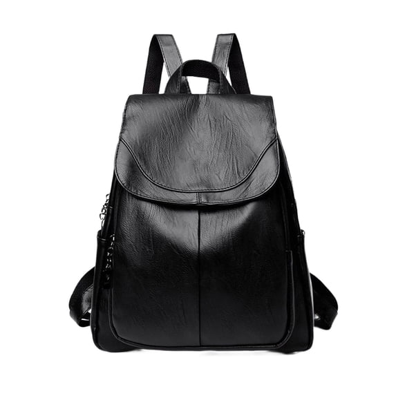 Faux Leather Backpack Elegant Flap Fashion Casual Rucksack Adjustable Strap Anti Theft Daypack For Daily Commuting Travel(Dark Black-33Cm)