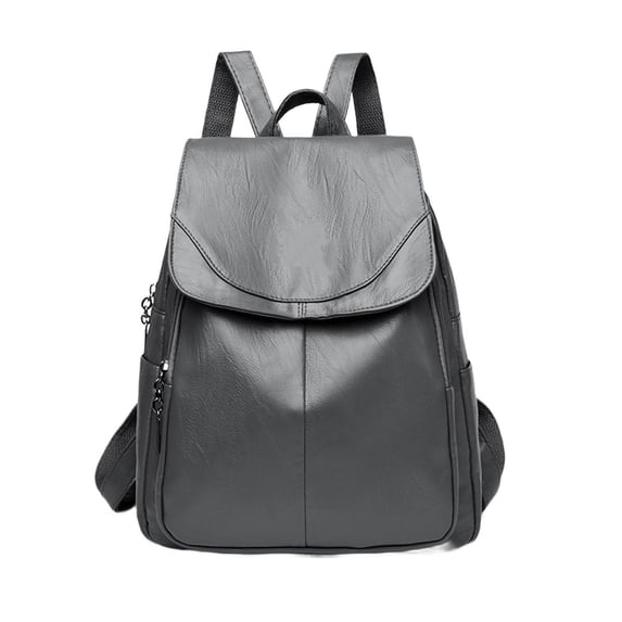 Faux Leather Backpack Elegant Flap Fashion Casual Rucksack Adjustable Strap Anti Theft Daypack For Daily Commuting Travel(Light Black-33Cm)