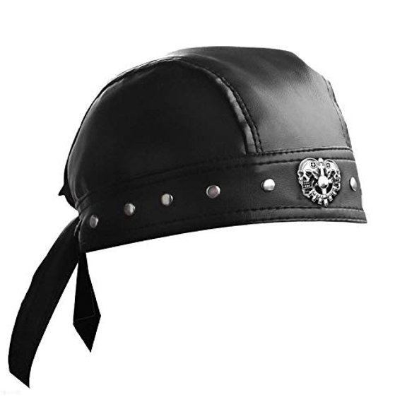 Faux Leather Bandana Biker Doo Do Rag Headwrap Studded Skull Cap Capsmith Du Rag Black
