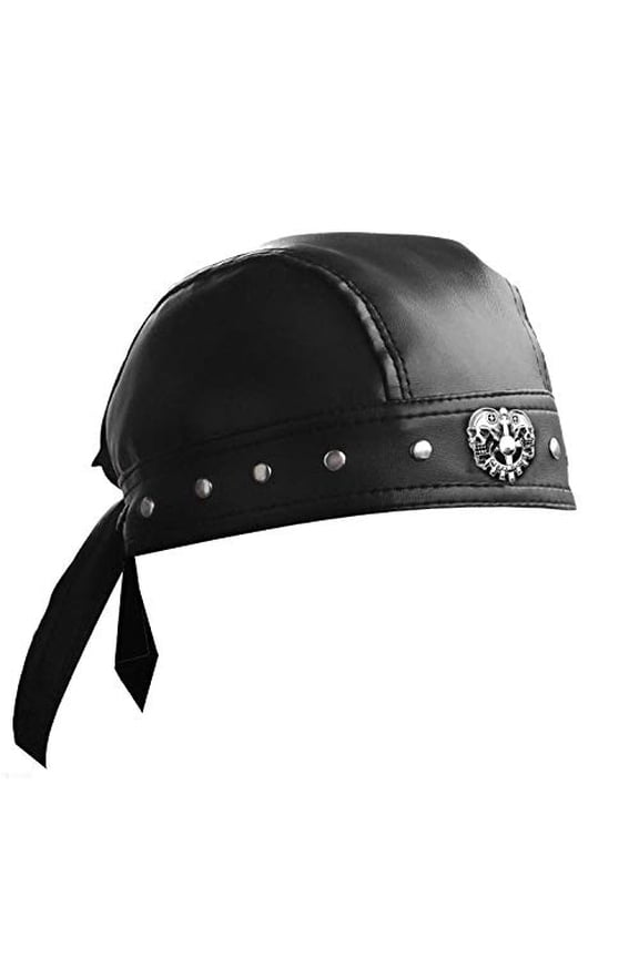 Faux Leather Bandana Biker Doo Do Rag Headwrap Studded Skull Cap Capsmith Du Rag Black