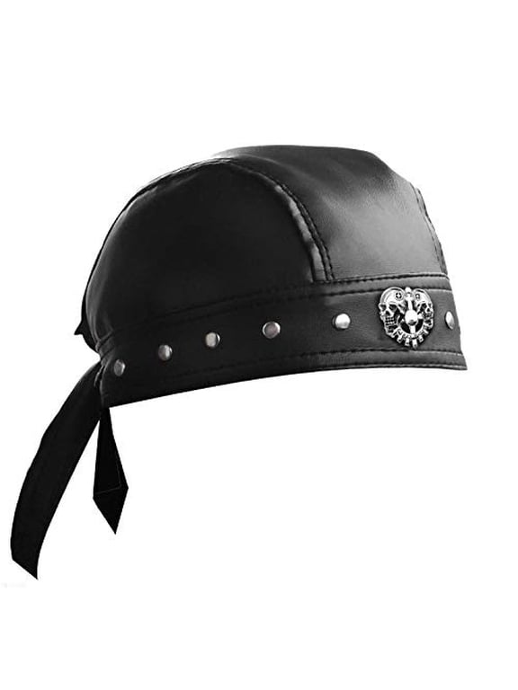 Faux Leather Bandana Biker Doo Do Rag Headwrap Studded Skull Cap Capsmith Du Rag Black