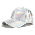 thumbnail image 1 of Faux Leather Baseball Cap Metallic Holographic Rainbow Reflective Snapback Hat, 1 of 14