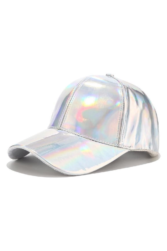 Faux Leather Baseball Cap Metallic Holographic Rainbow Reflective Snapback Hat