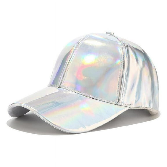 Faux Leather Baseball Cap Metallic Holographic Rainbow Reflective Snapback Hat