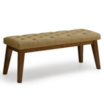 Faux Leather Bedroom Bench, Upholstered End of Bed Bench, Padded Vintage Dining Bench, Entryway Bench with Solid Wood Legs, Kitchen, Living Room, Hallway, Brown